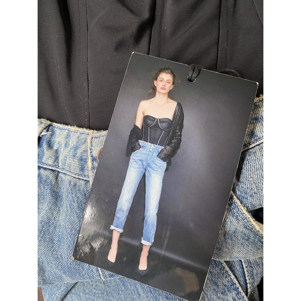 RtA DENIM AMES SATIN CORSET AND JEAN COMBO JUMPSUIT IN BLUE & BLACK SIZE XXS NWT